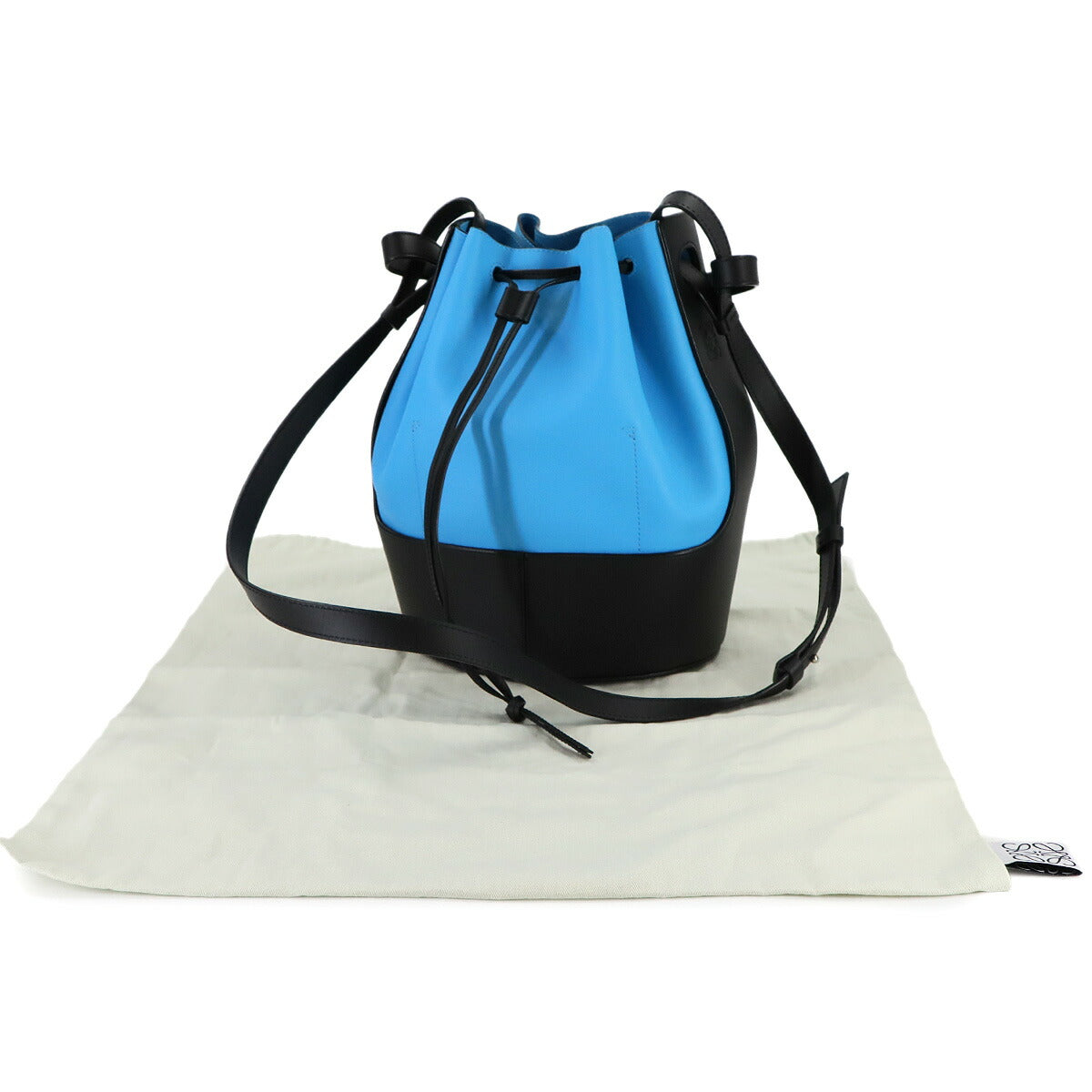 Balloon Medium Hand Shoulder Bag Leather Blue Black Purse