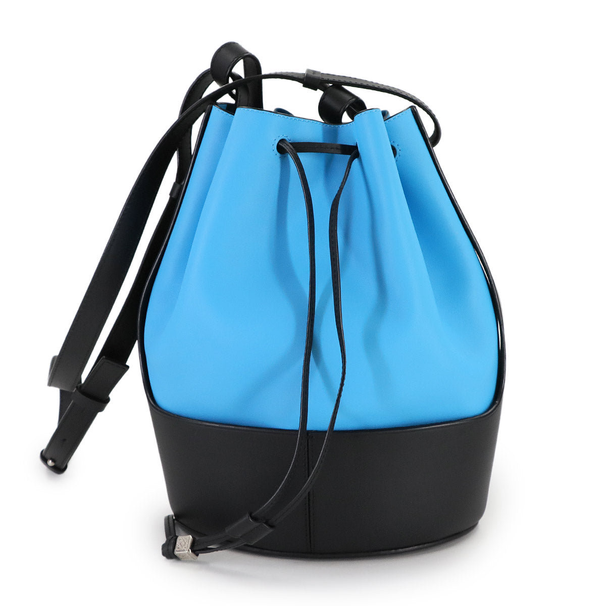 Balloon Medium Hand Shoulder Bag Leather Blue Black Purse