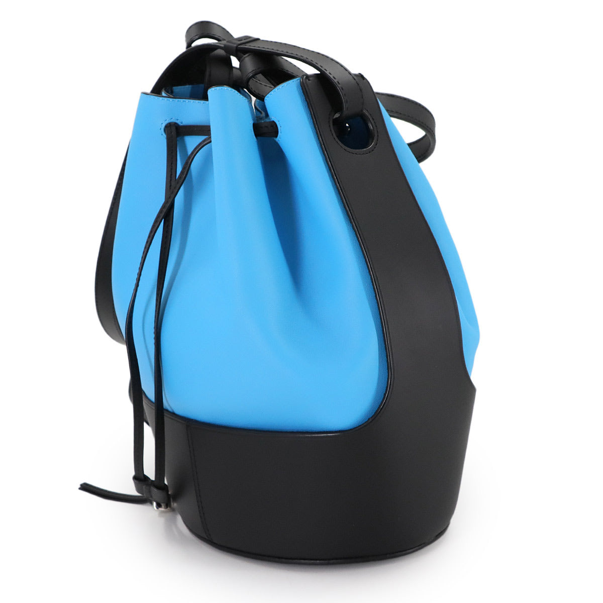 Balloon Medium Hand Shoulder Bag Leather Blue Black Purse
