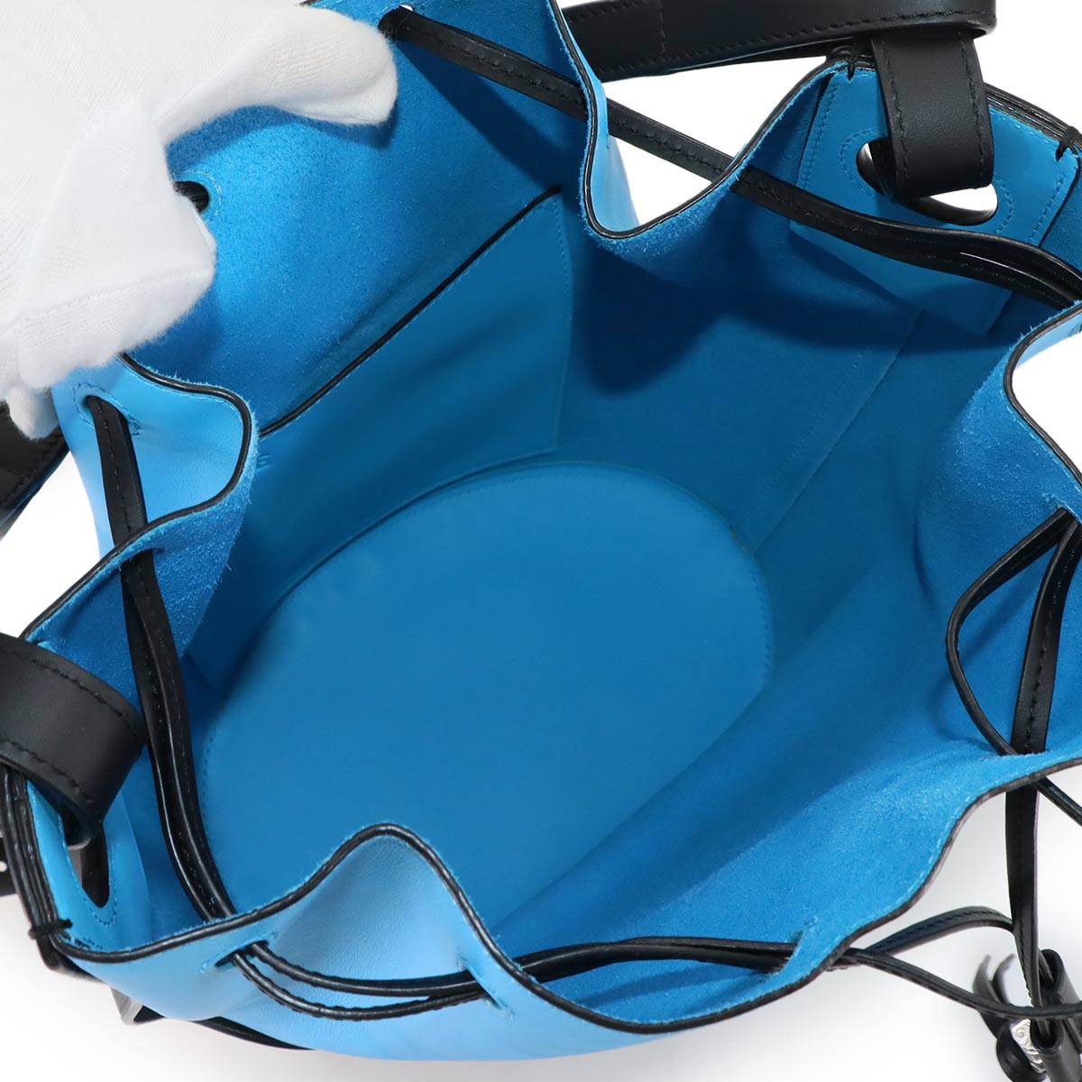 Balloon Medium Hand Shoulder Bag Leather Blue Black Purse