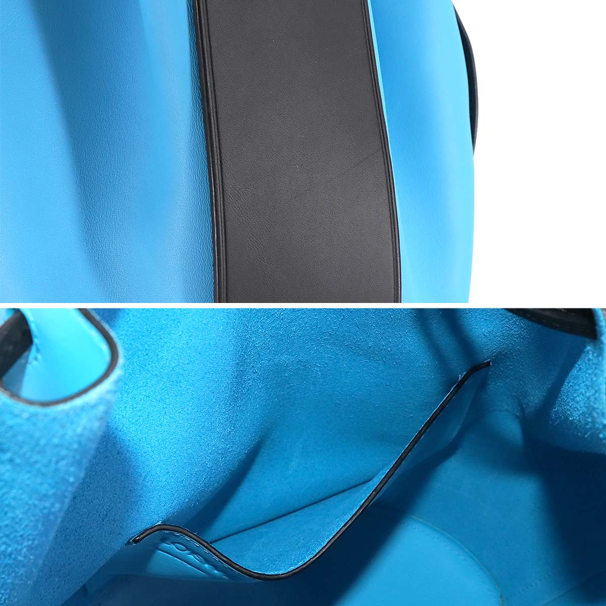 Balloon Medium Hand Shoulder Bag Leather Blue Black Purse