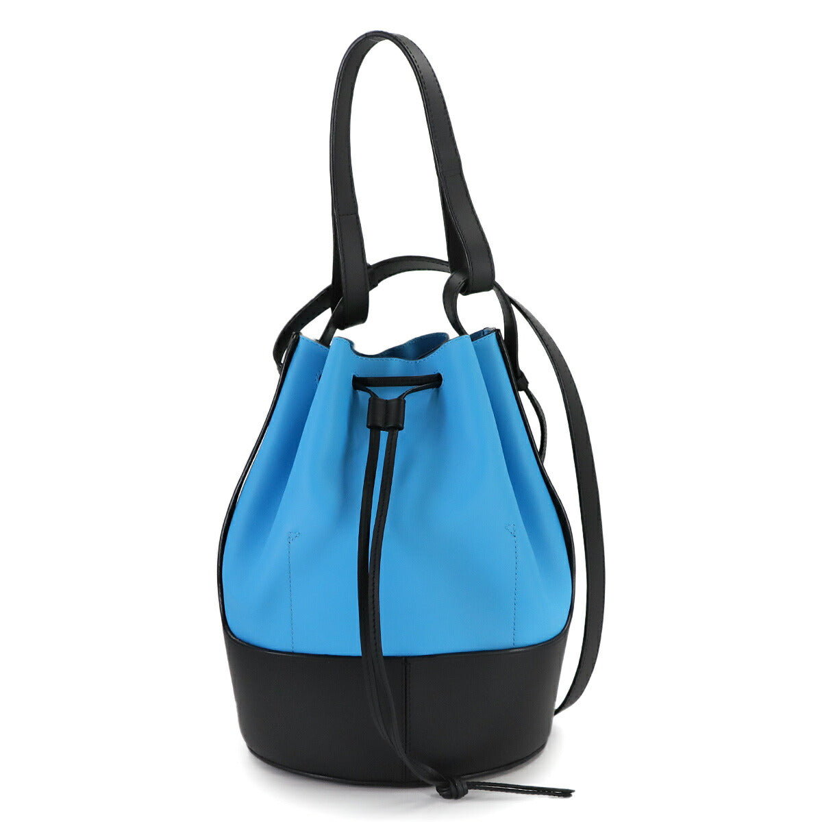 Balloon Medium Hand Shoulder Bag Leather Blue Black Purse