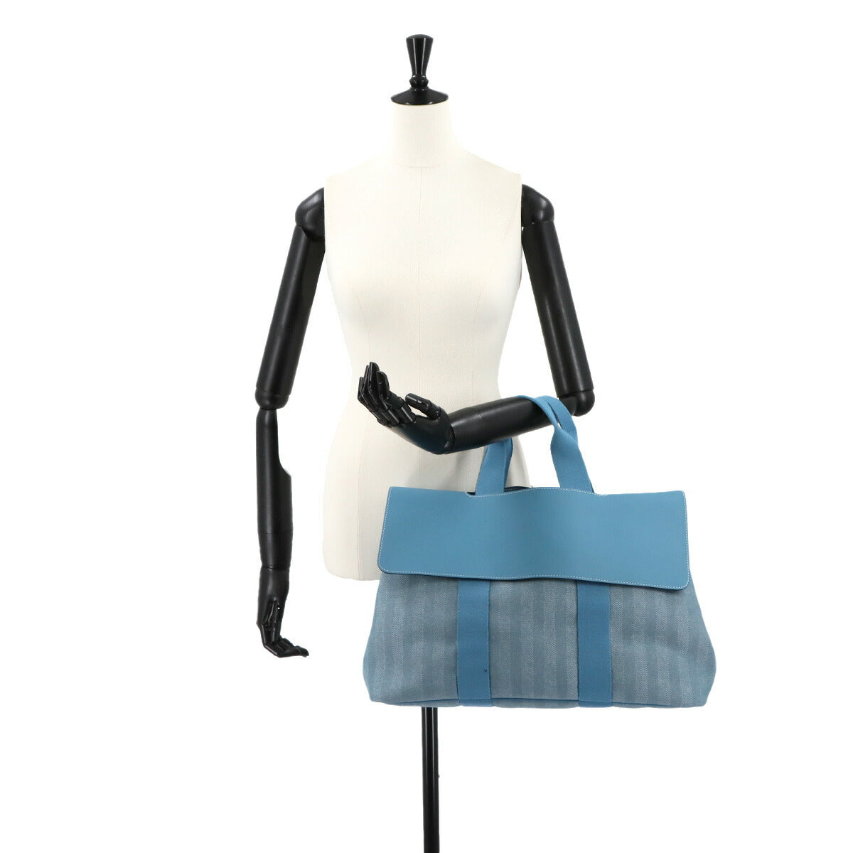 Valparaiso MM Hand Bag Toile chevrons Leather Bleu Jean Purse