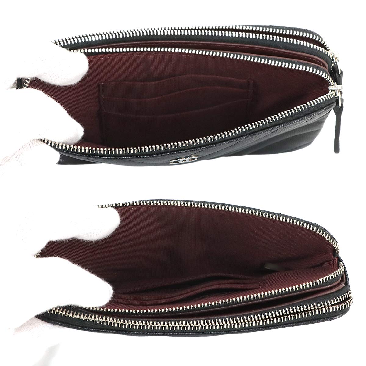 V stitch W Zipped Chain Long Wallet Leather Black A82527