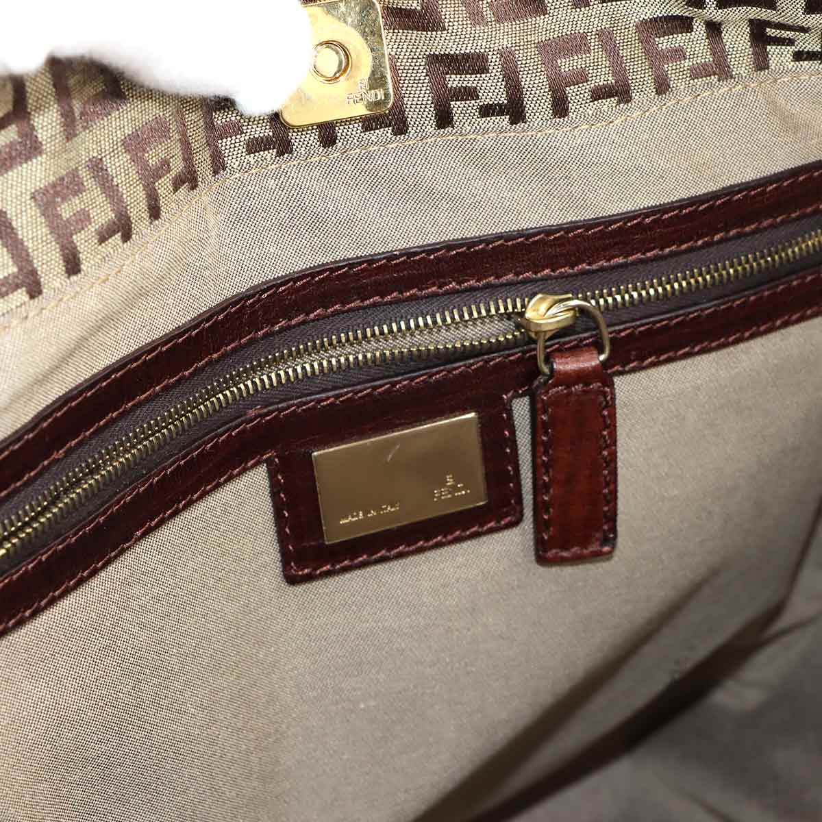 Zucchino Tote Bag Canvas Leather Beige Brown 8BH161 FF Purse