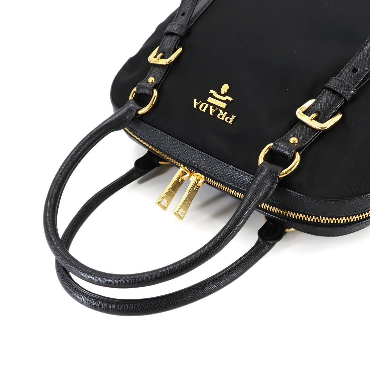 Hand Shoulder Bag Nylo Saffiano leather Black 1BB013 Purse