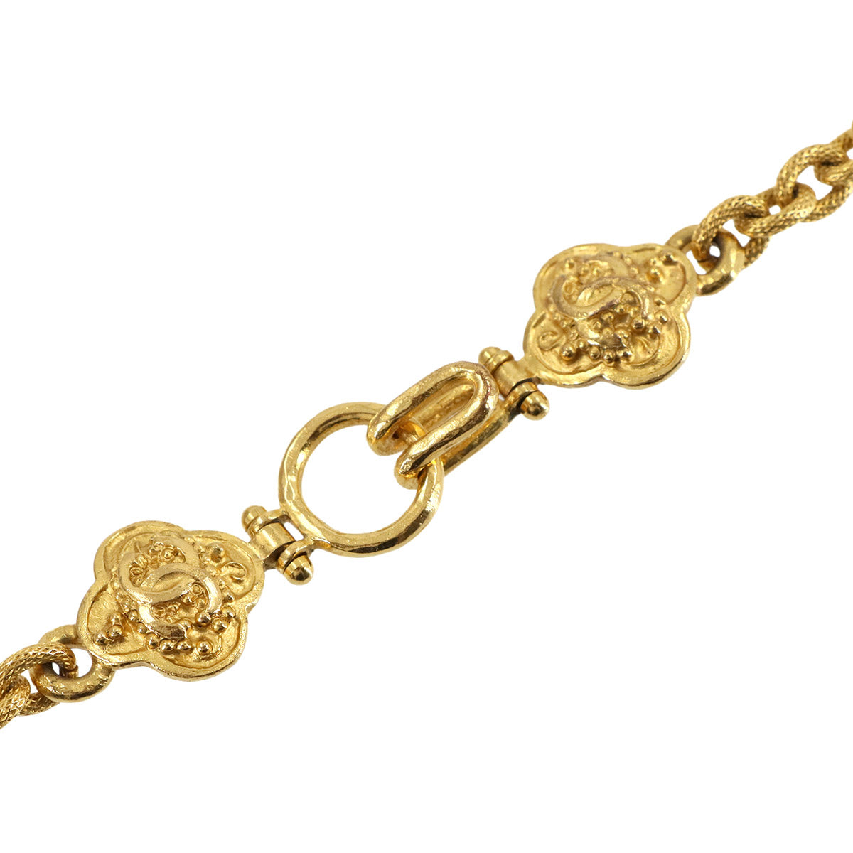 Clover Coco Logos Long Necklace Gold 96A Vintage Accessory