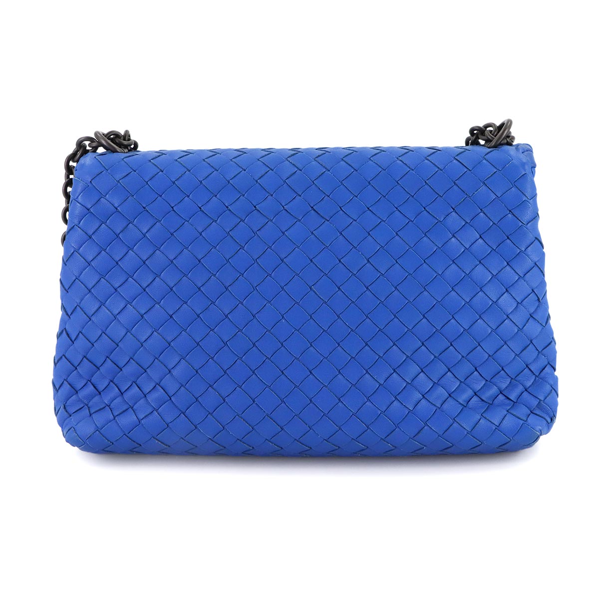 Intrecciato Chain Shoulder Bag Leather Blue Purse