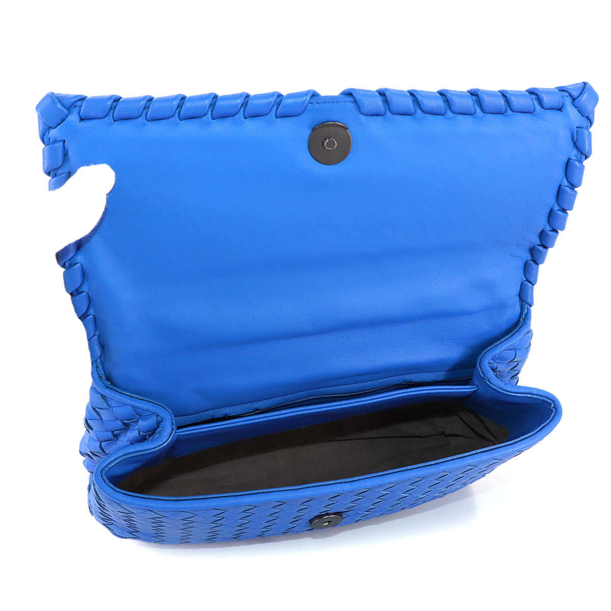 Intrecciato Chain Shoulder Bag Leather Blue Purse