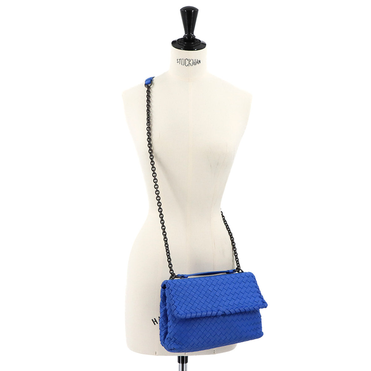 Intrecciato Chain Shoulder Bag Leather Blue Purse