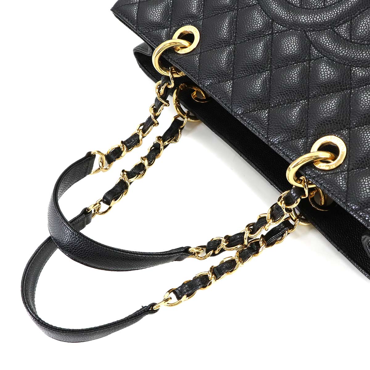 Matelasse Grand Shopping Tote Bag Leather Black GST A50995