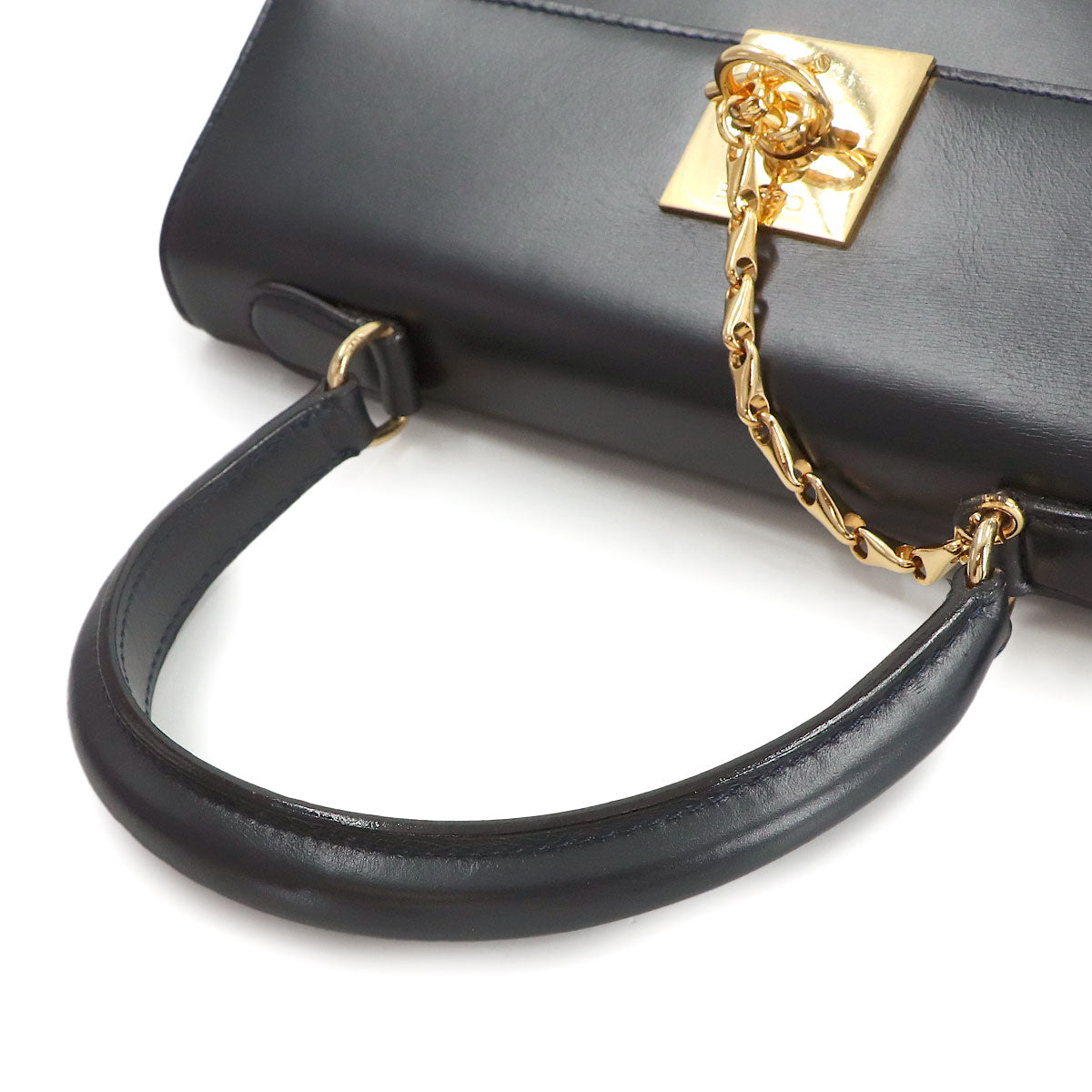 Gancini Hand Bag Leather Navy Vintage Purse