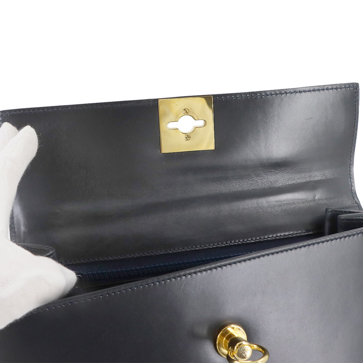 Gancini Hand Bag Leather Navy Vintage Purse