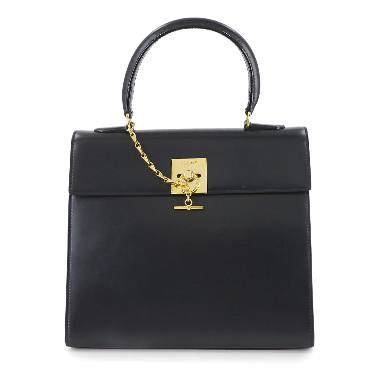 Gancini Hand Bag Leather Navy Vintage Purse