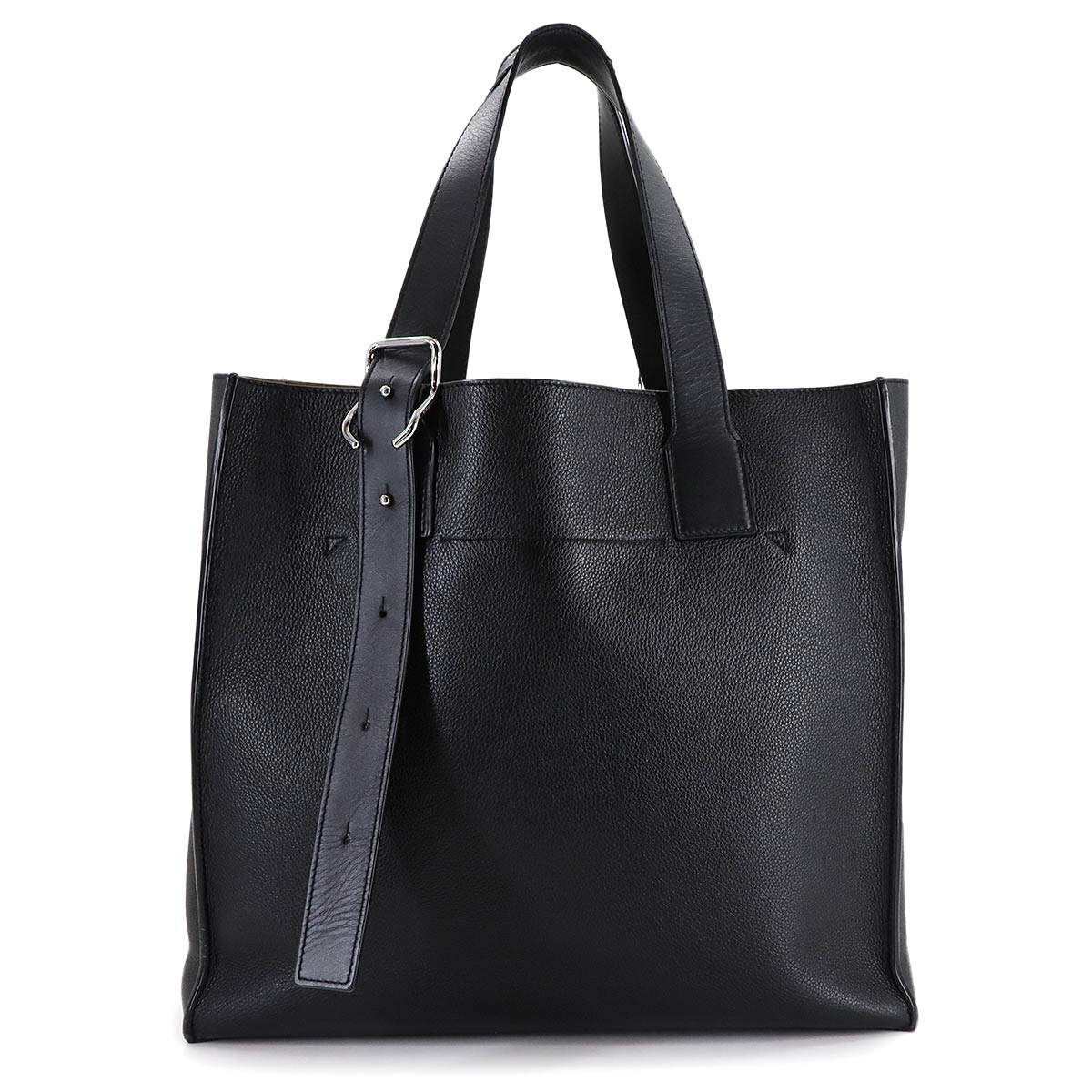 Buckle Tote Bag Leather Black Purse