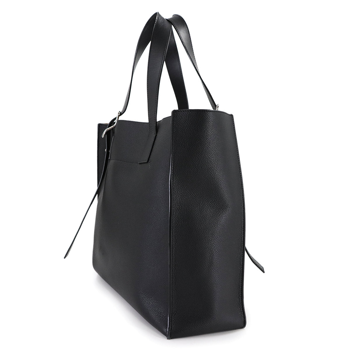 Buckle Tote Bag Leather Black Purse