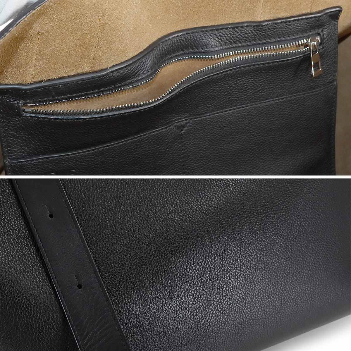 Buckle Tote Bag Leather Black Purse