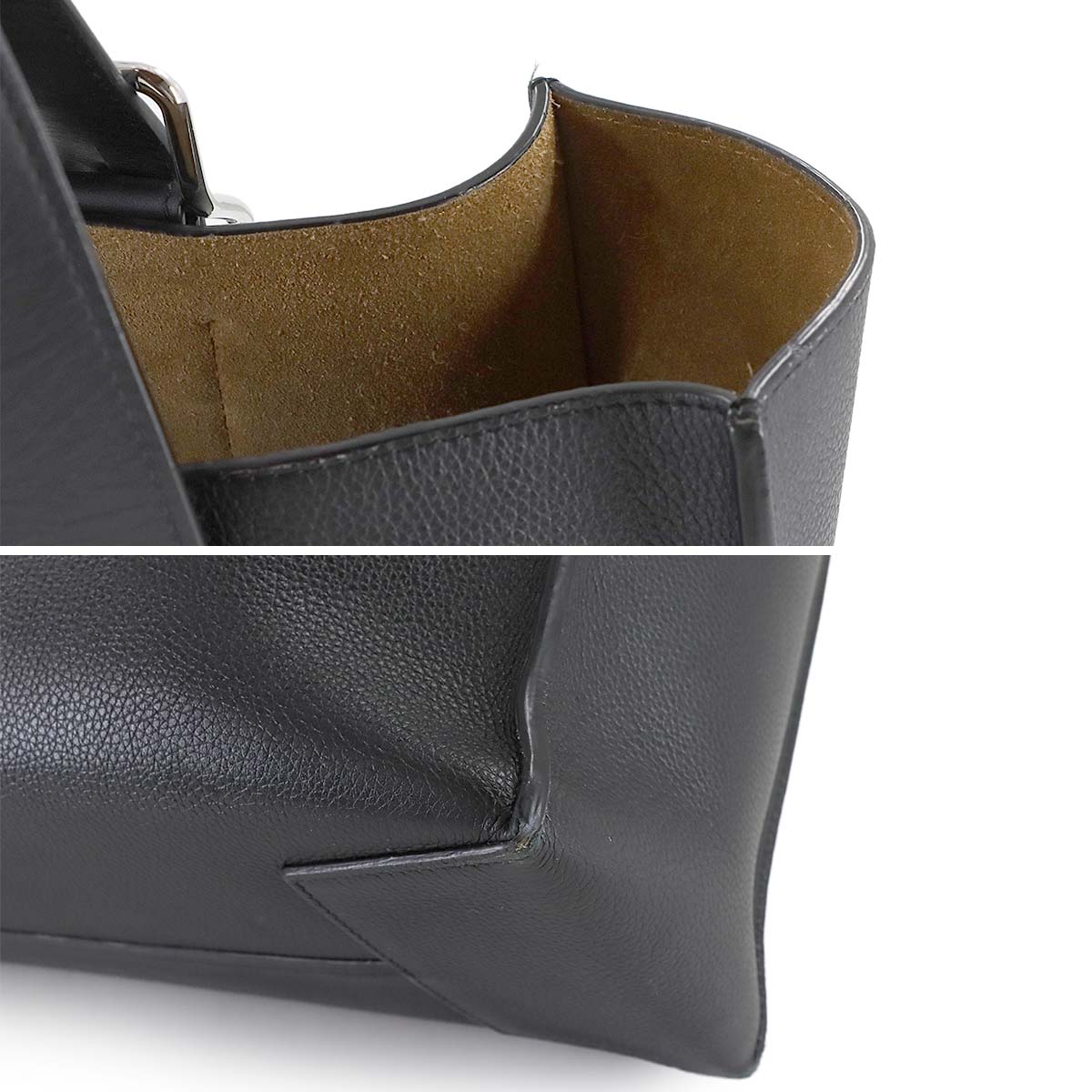 Buckle Tote Bag Leather Black Purse