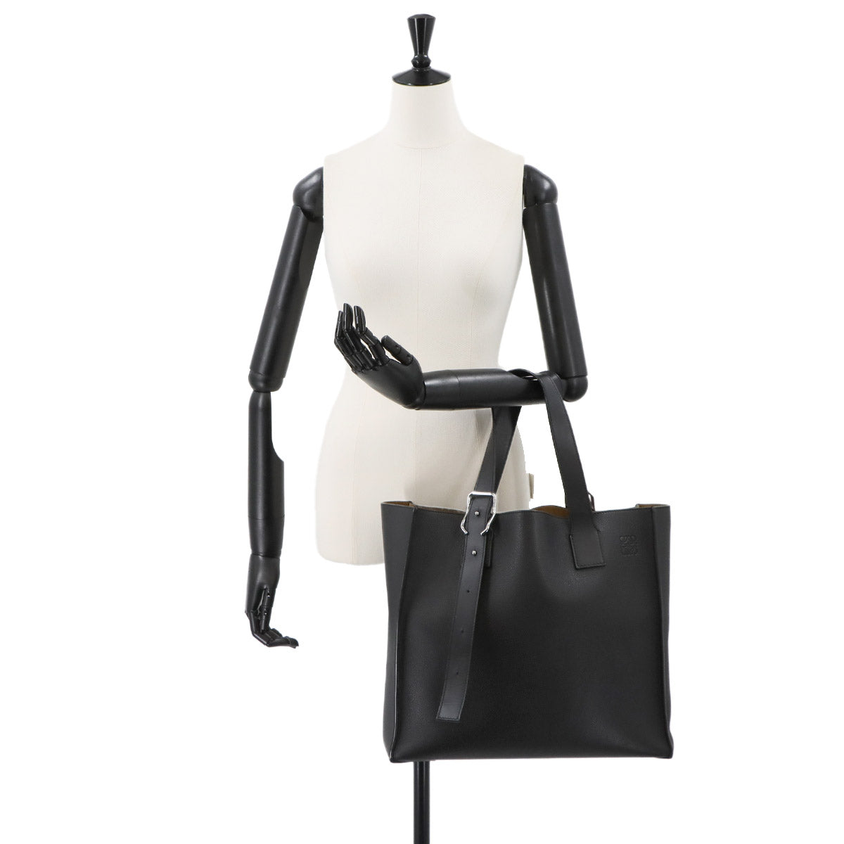 Buckle Tote Bag Leather Black Purse