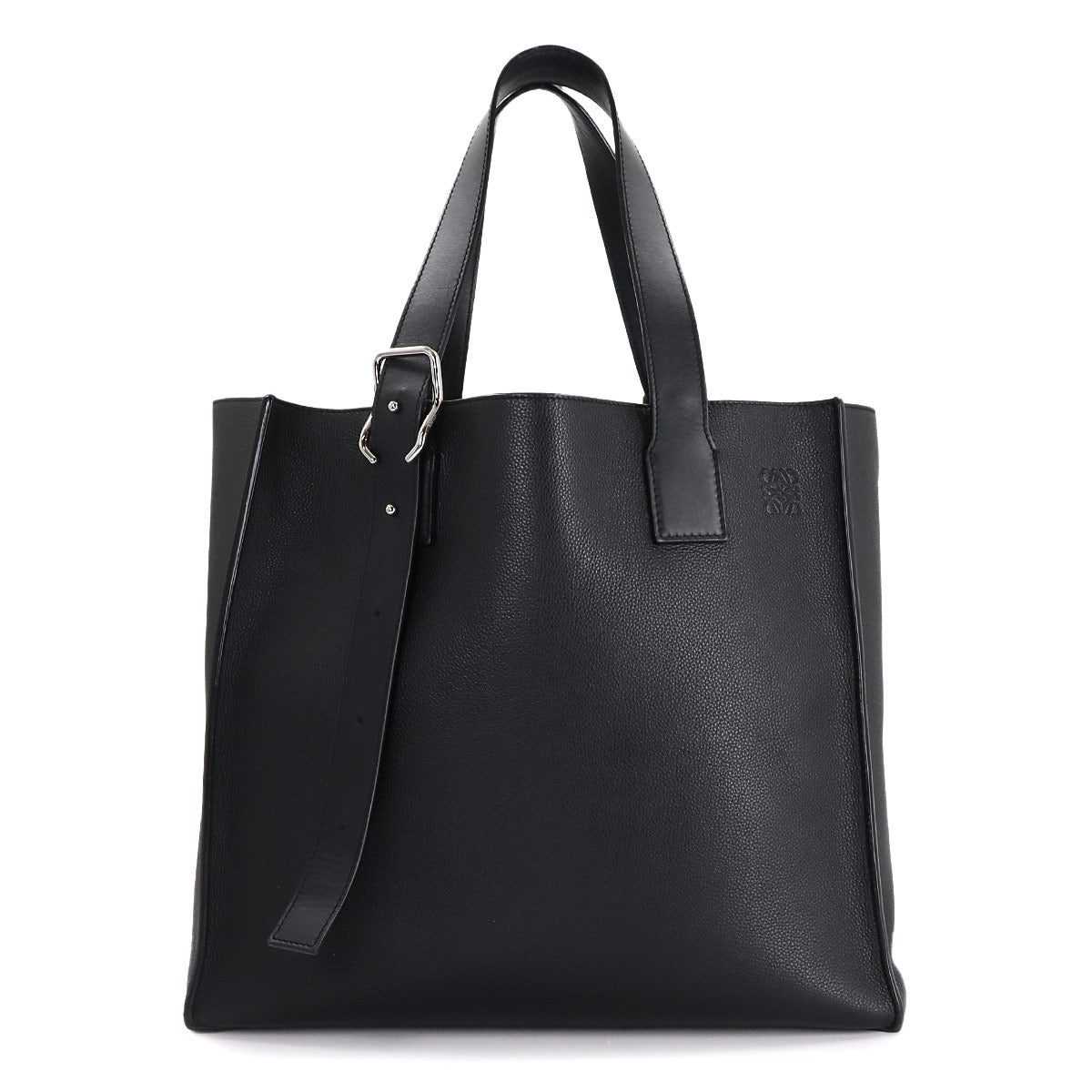 Buckle Tote Bag Leather Black Purse