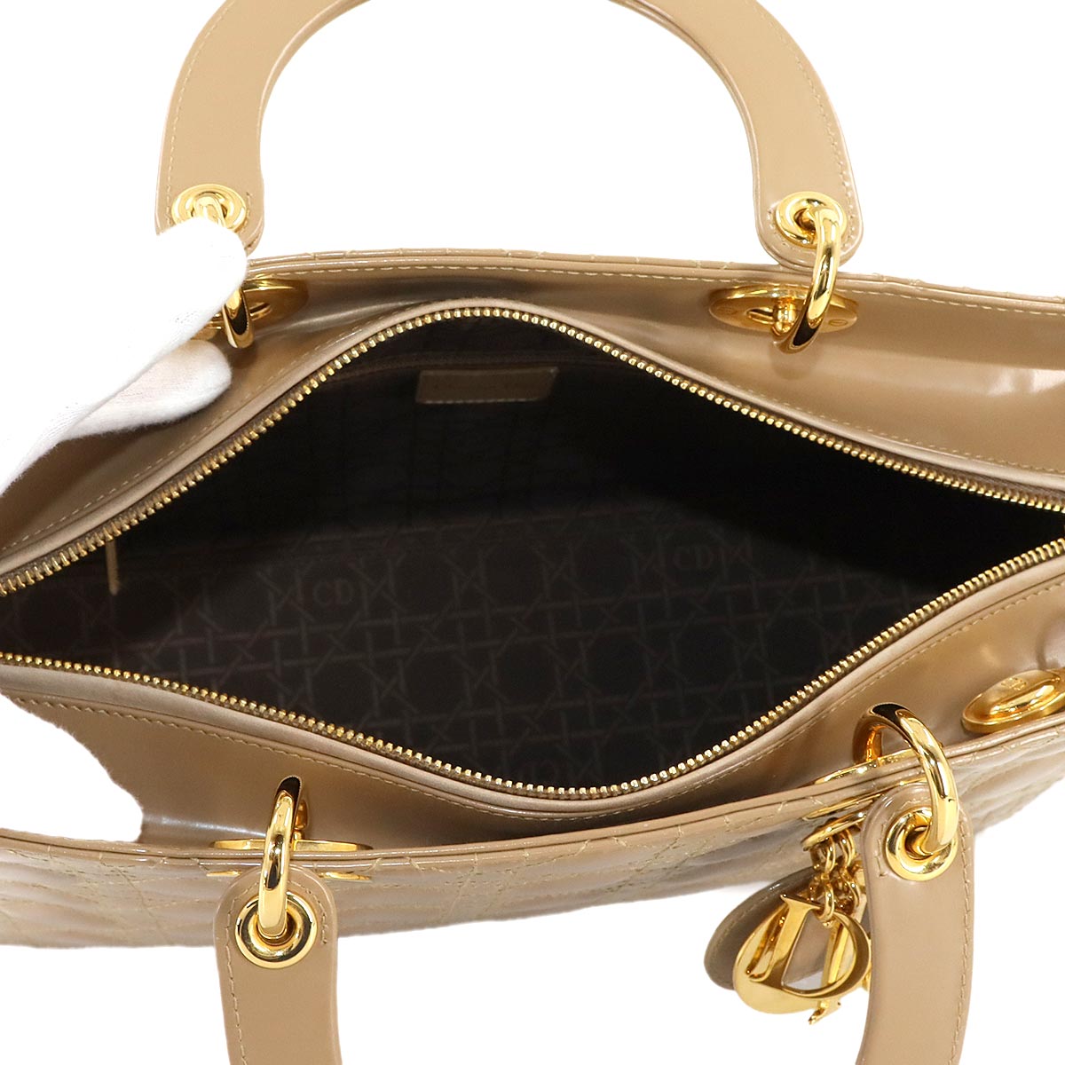 Lady Dior Large 2way Hand Shoulder Bag Leather Beige