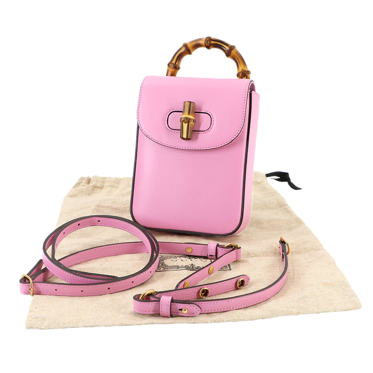 Bamboo Mini Backpack Hand Shoulder Bag Leather Pink 702106 Purse