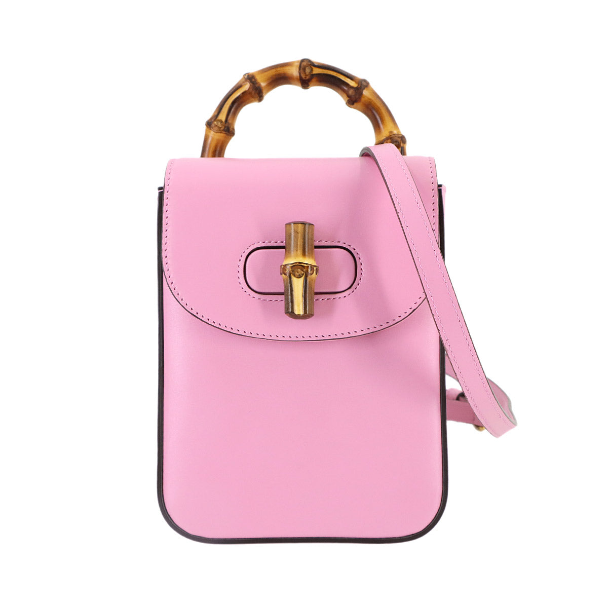 Bamboo Mini Backpack Hand Shoulder Bag Leather Pink 702106 Purse