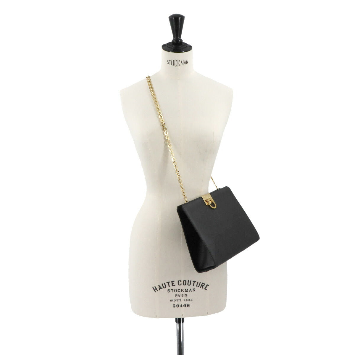 Gancini Chain Shoulder Bag Leather Black 21 8753