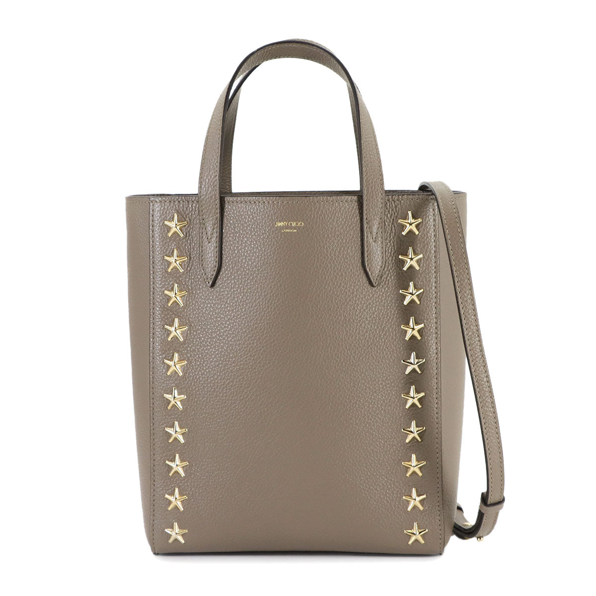 BRIA 2way Tote Shoulder Bag Leather Beige Star Studs