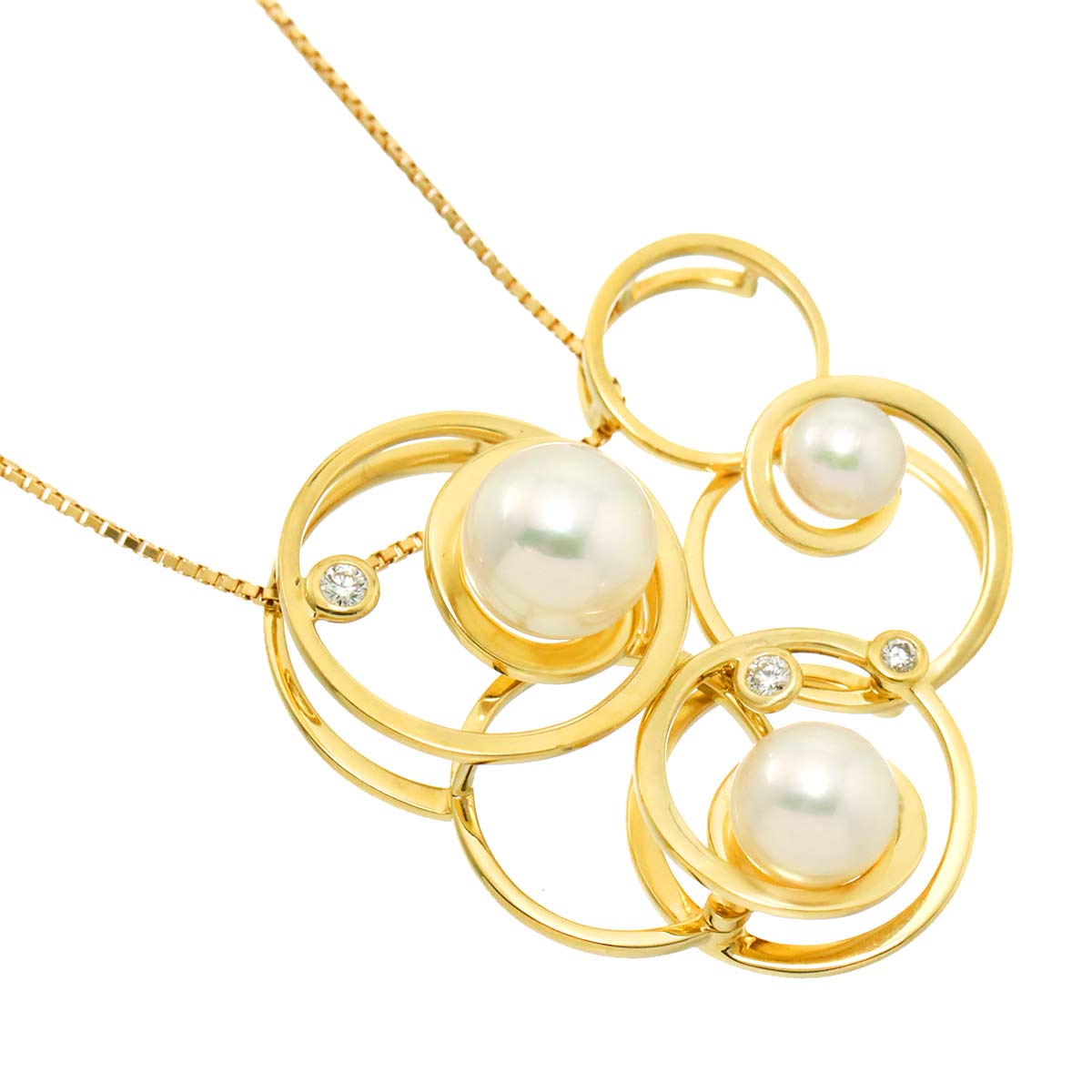 Akoya Pearl 7.2-4.6mm Diamond 0.05ct Necklace 18K YG 750