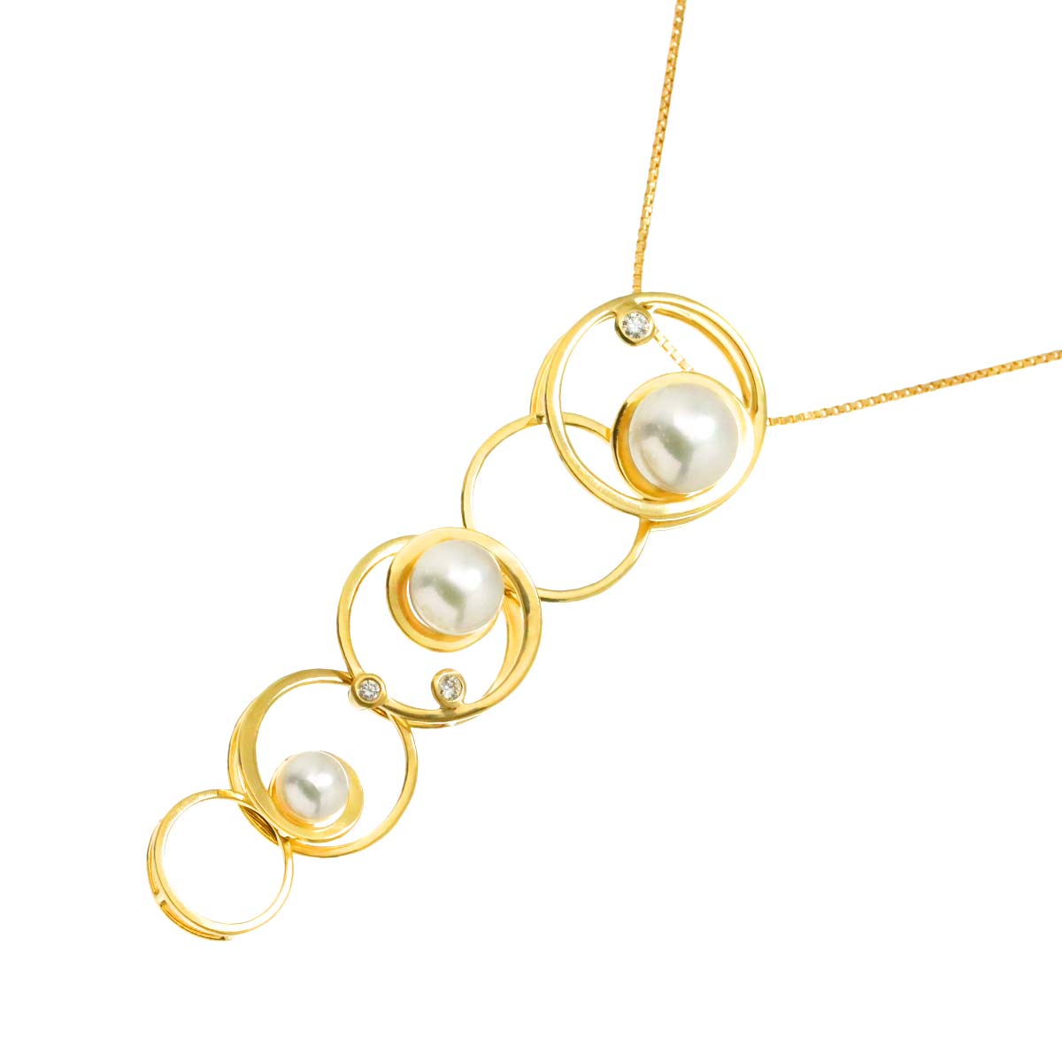 Akoya Pearl 7.2-4.6mm Diamond 0.05ct Necklace 18K YG 750