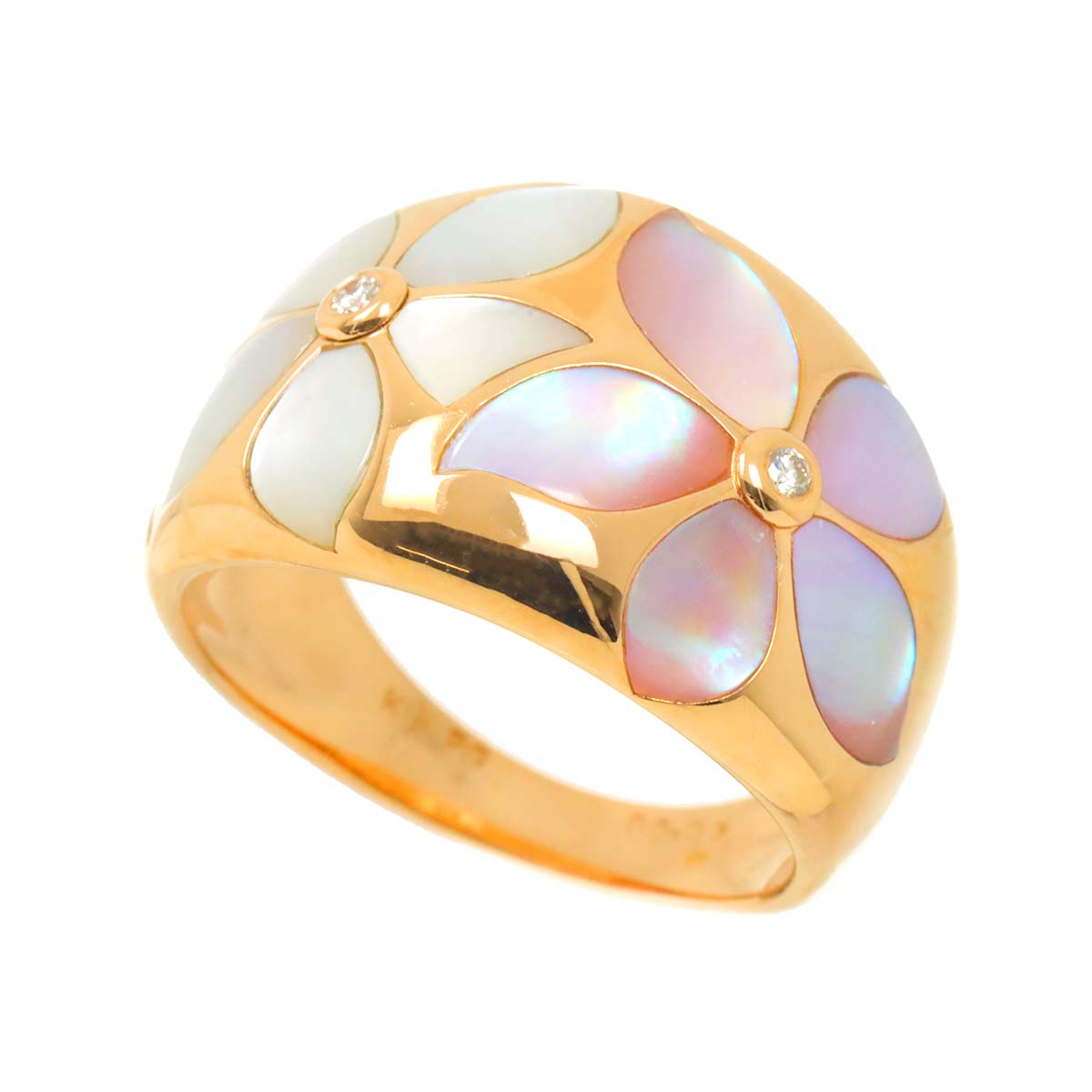 Shell Diamond 0.03ct Ring 18K PG Pink Gold 750 Size6.75(US)