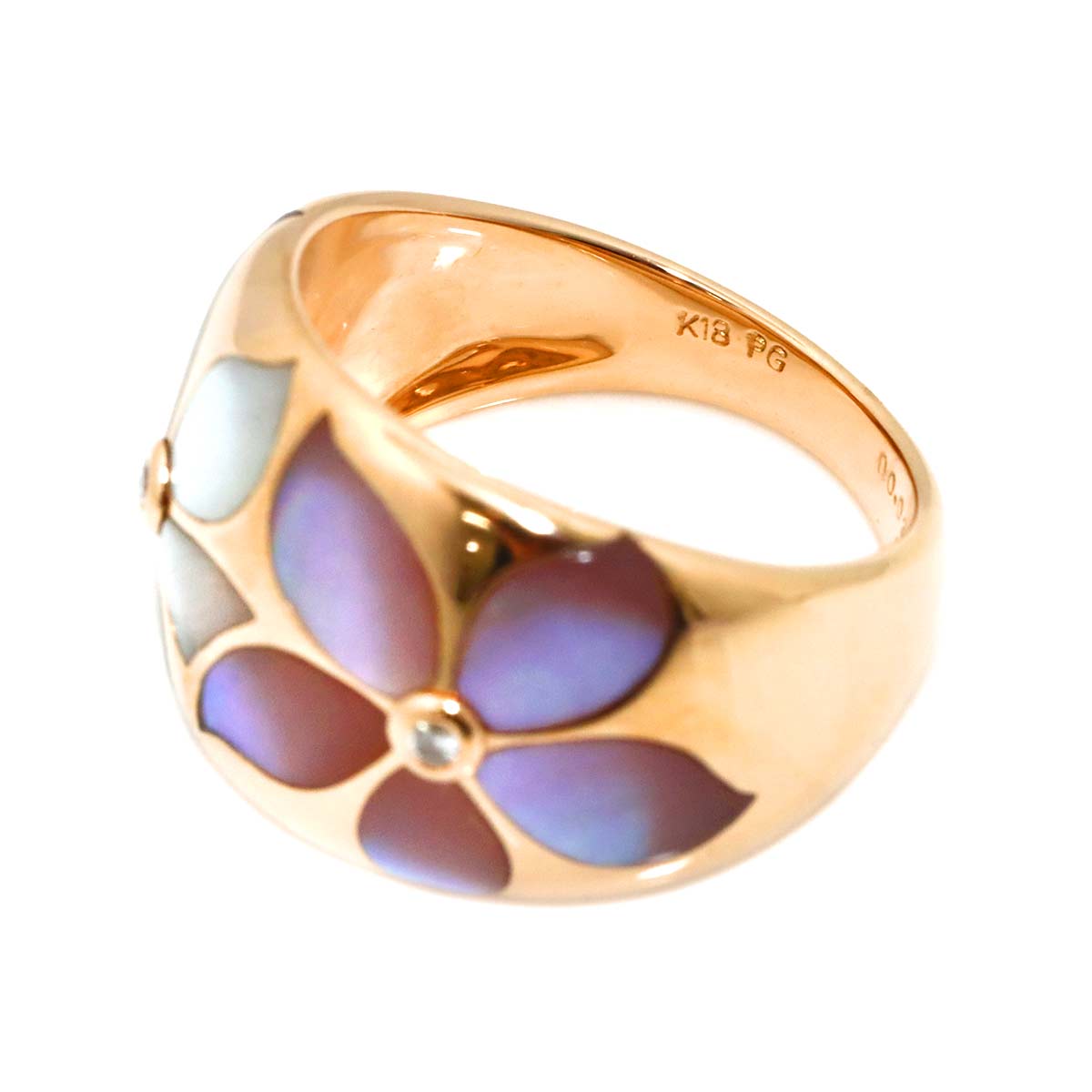 Shell Diamond 0.03ct Ring 18K PG Pink Gold 750 Size6.75(US)