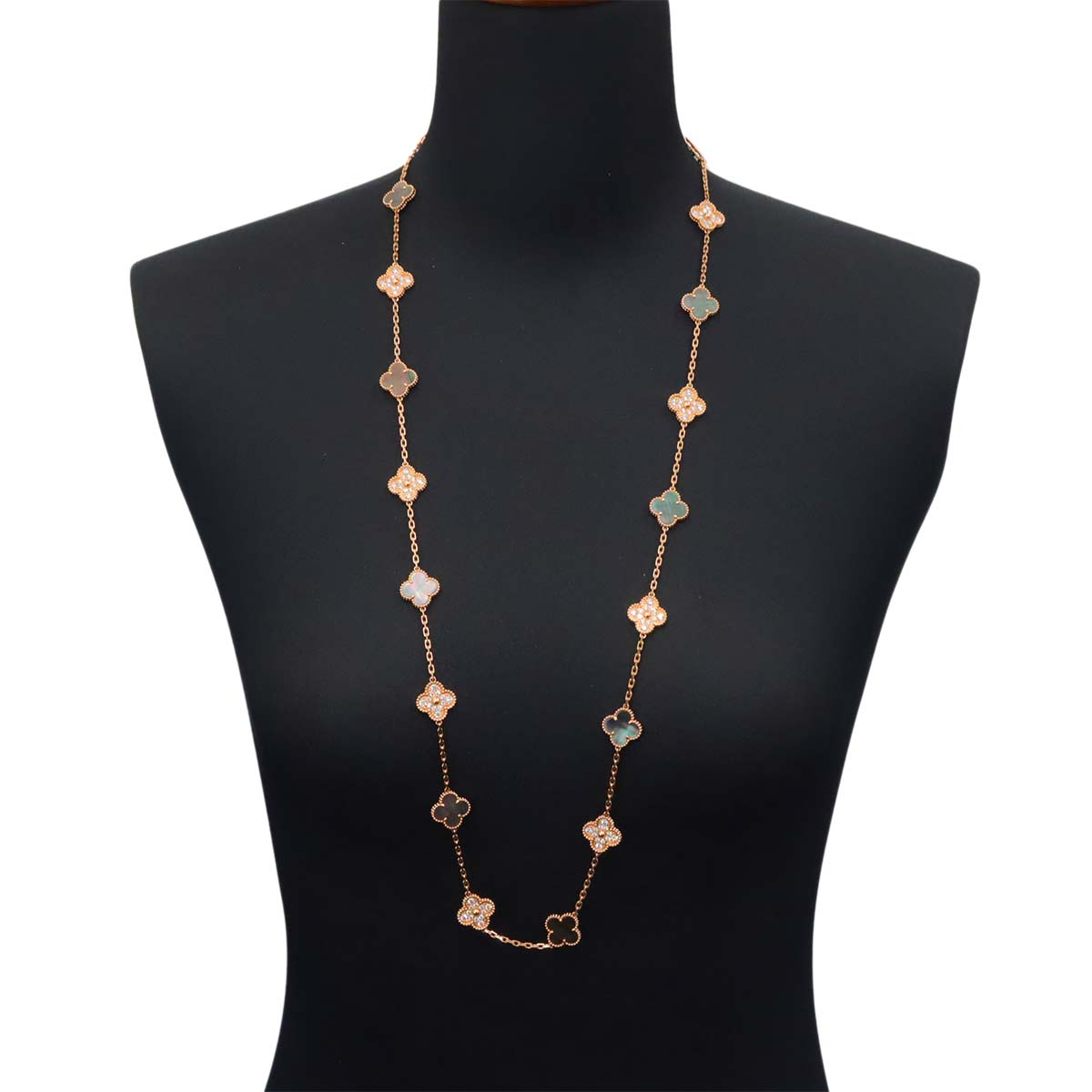 Vintage Alhambra 20P MOP Diamond Necklace 18K PG 750