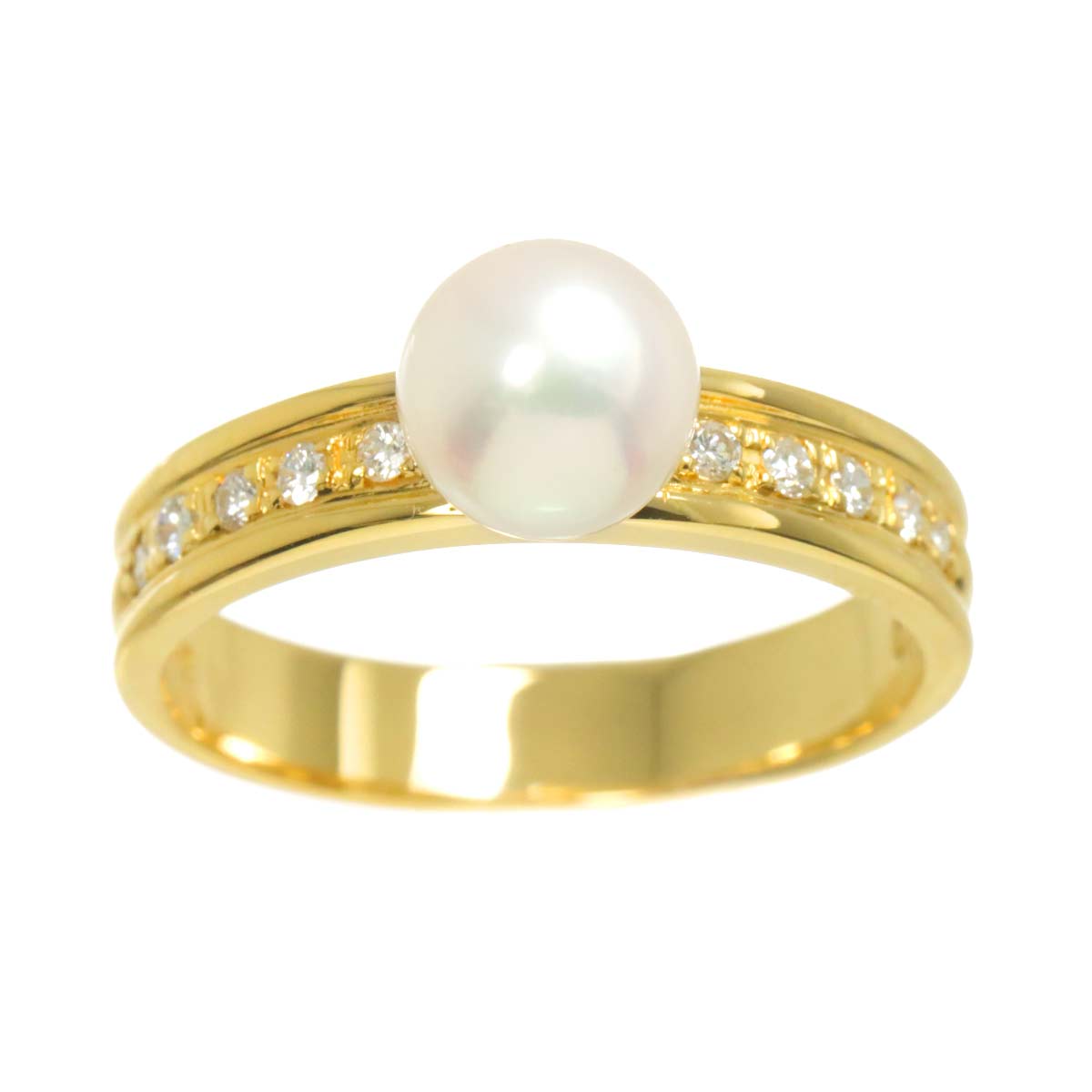 Akoya pearl 6.3mm Diamond 0.10ct Ring 18K YG 750 5.25(US)