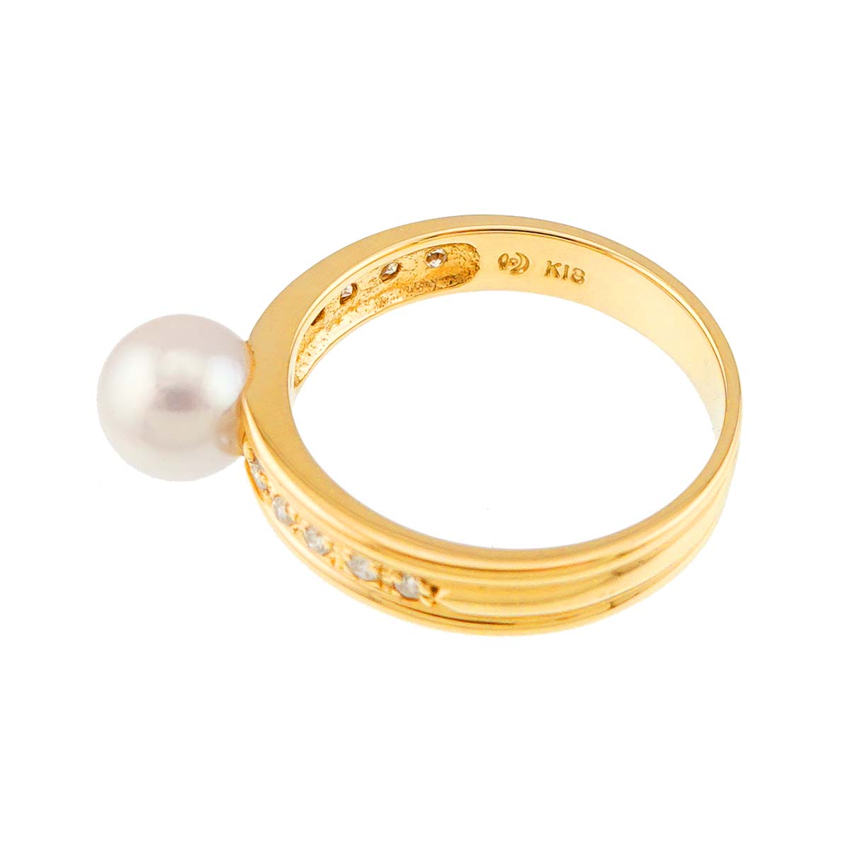 Akoya pearl 6.3mm Diamond 0.10ct Ring 18K YG 750 5.25(US)