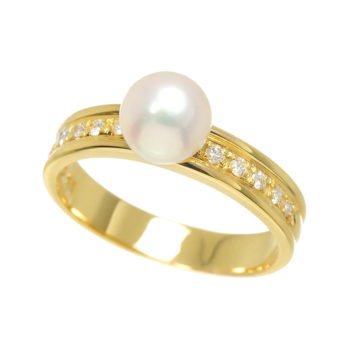 Akoya pearl 6.3mm Diamond 0.10ct Ring 18K YG 750 5.25(US)