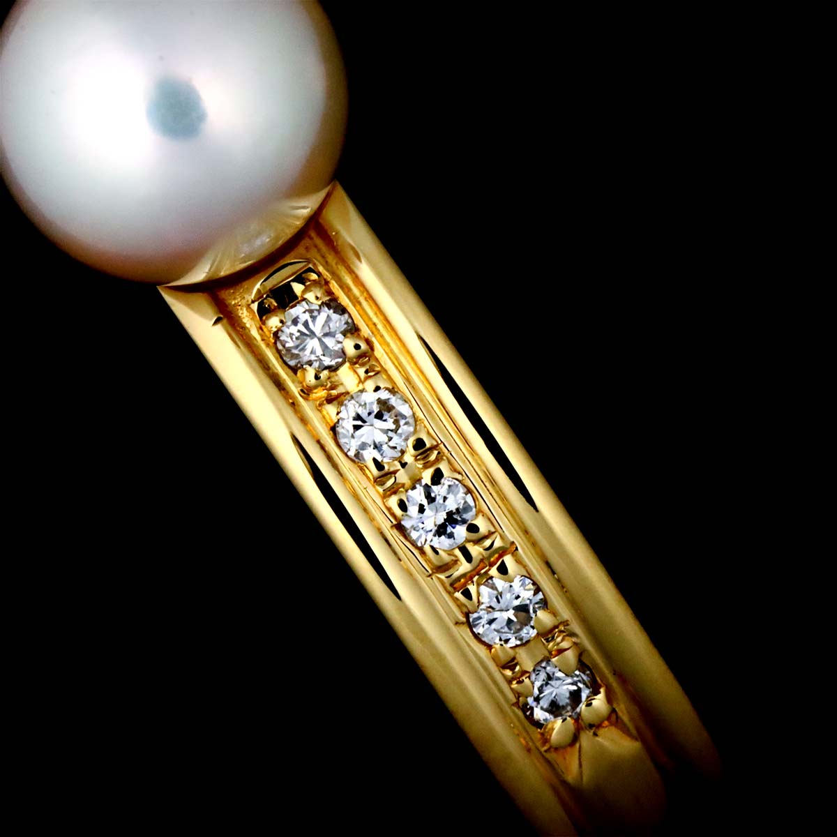Akoya pearl 6.3mm Diamond 0.10ct Ring 18K YG 750 5.25(US)