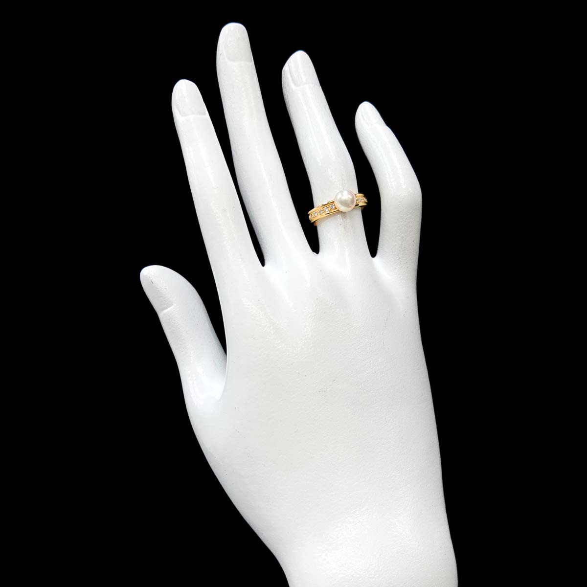 Akoya pearl 6.3mm Diamond 0.10ct Ring 18K YG 750 5.25(US)