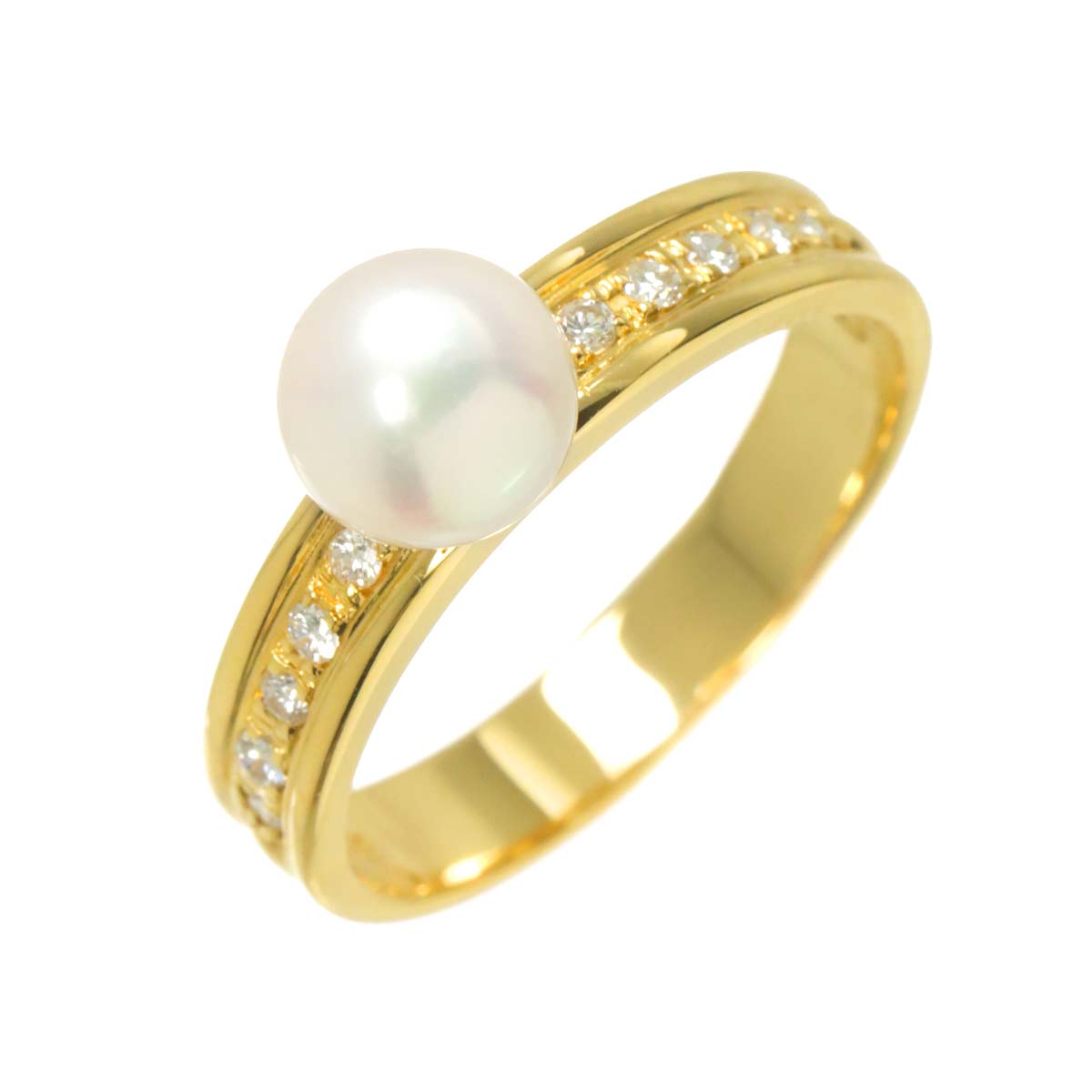 Akoya pearl 6.3mm Diamond 0.10ct Ring 18K YG 750 5.25(US)