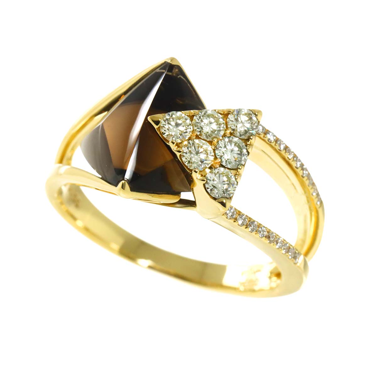 Quartz Diamond 0.55ct Ring 18K YG 750 Size:10.25(US)