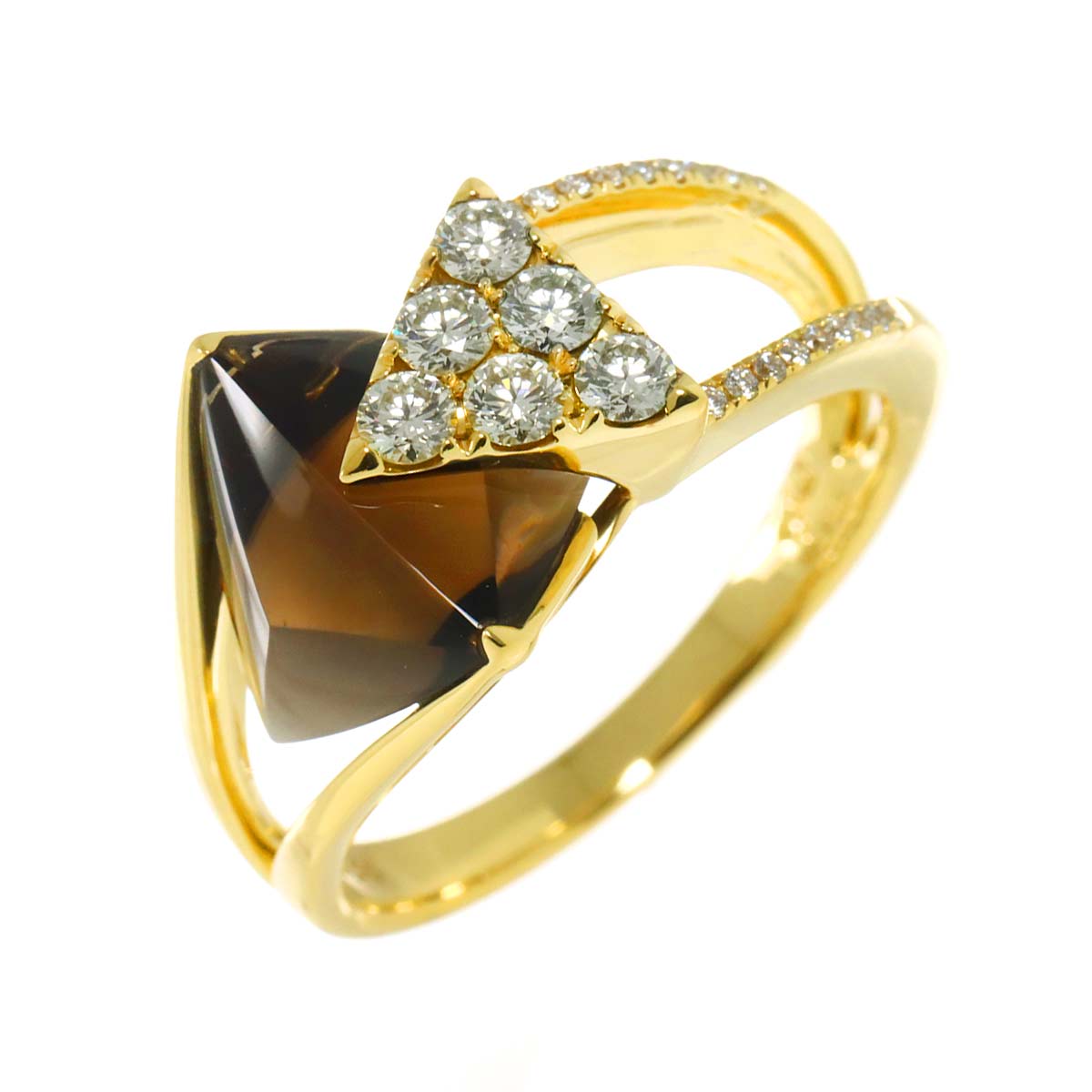 Quartz Diamond 0.55ct Ring 18K YG 750 Size:10.25(US)