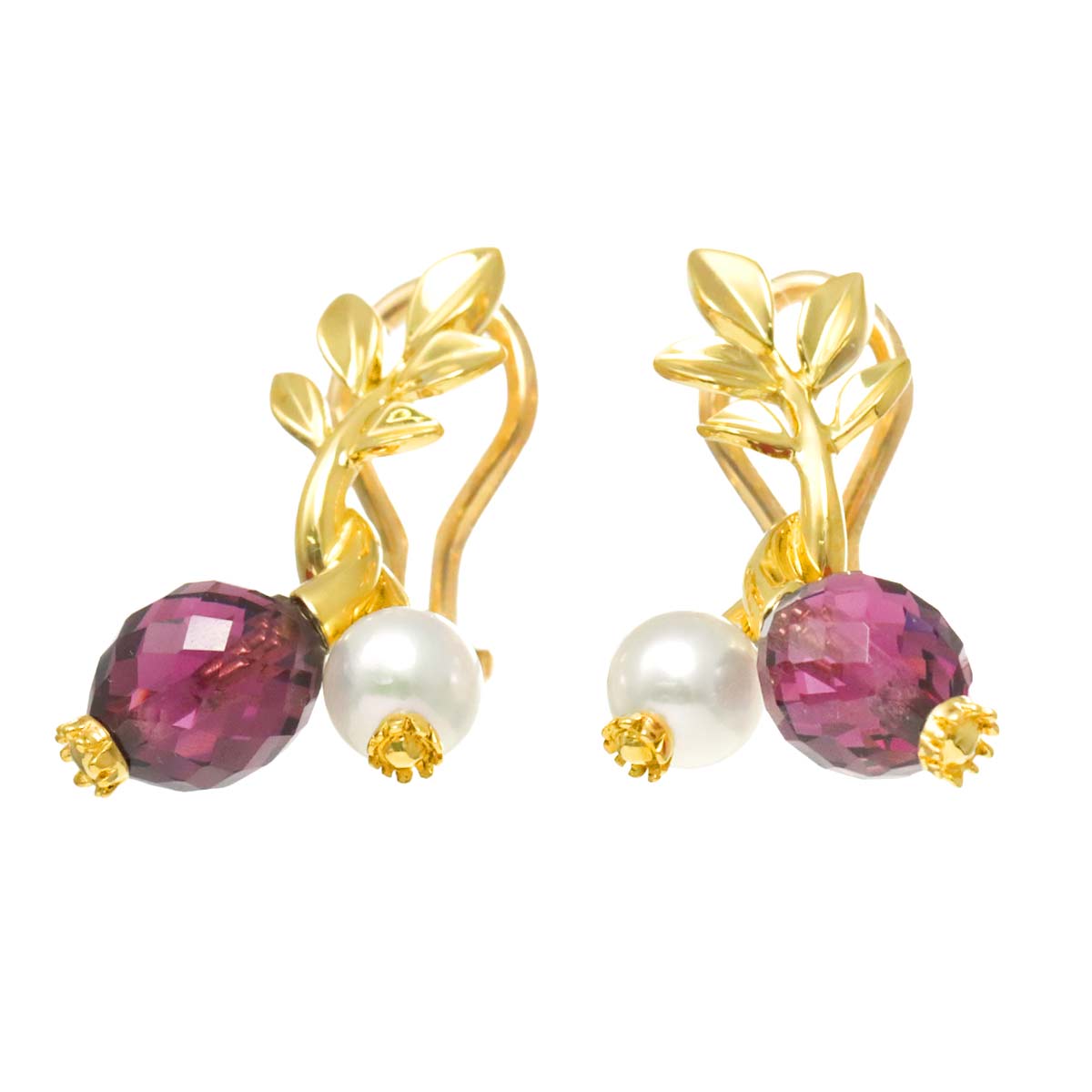 Akoya Pearl 5.2mm Garnet Earrings Clip on 18K YG 750