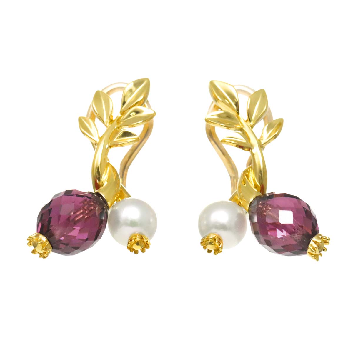 Akoya Pearl 5.2mm Garnet Earrings Clip on 18K YG 750