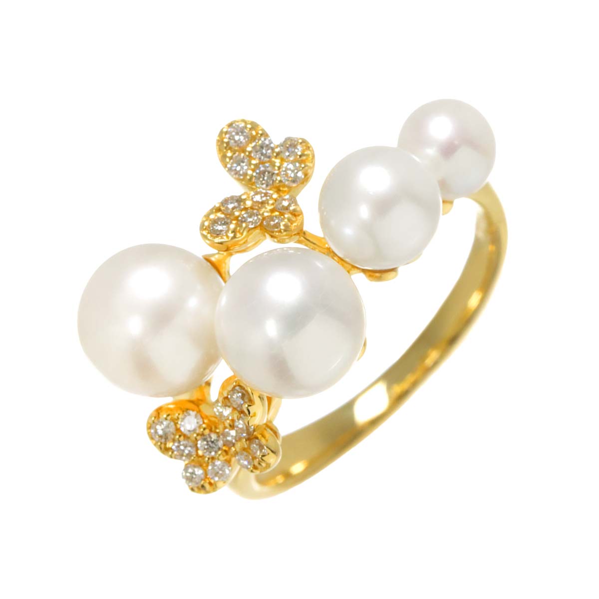 Akoya Pearl 7.0-4.6mm Diamond 0.13ct Ring 18K 750 5.25US