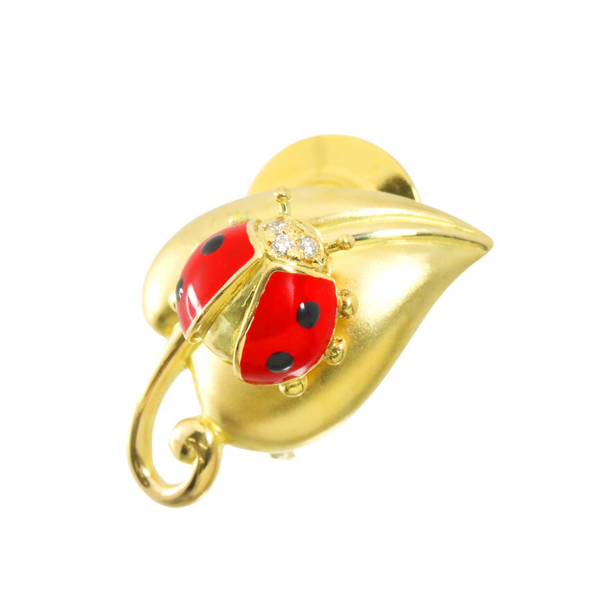 Ladybug Diamond 0.02ct Enamel Brooch 18K YG 750