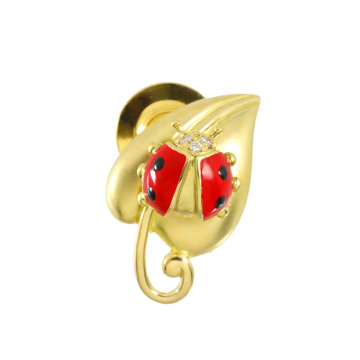 Ladybug Diamond 0.02ct Enamel Brooch 18K YG 750