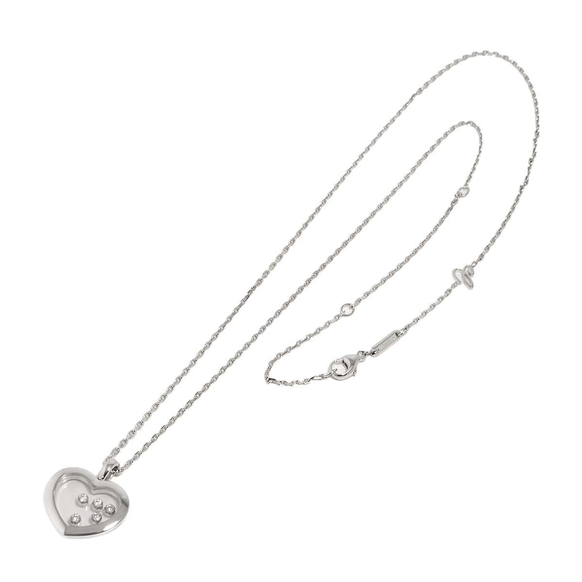 Happy Diamond Heart Long Necklace 18K White Gold 750