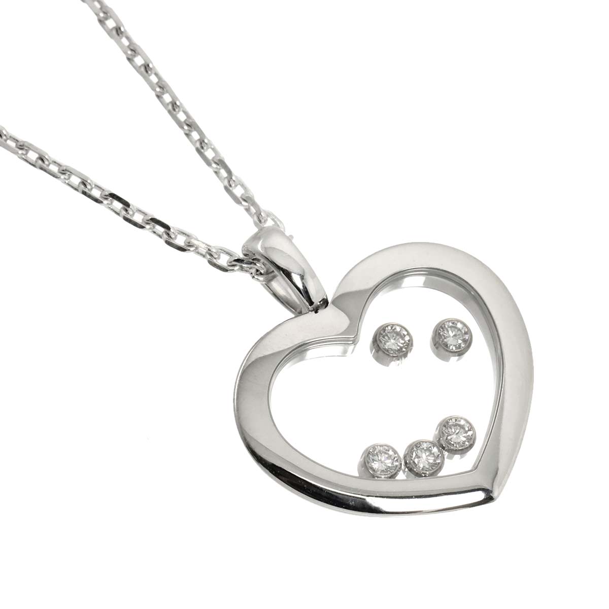 Happy Diamond Heart Long Necklace 18K White Gold 750