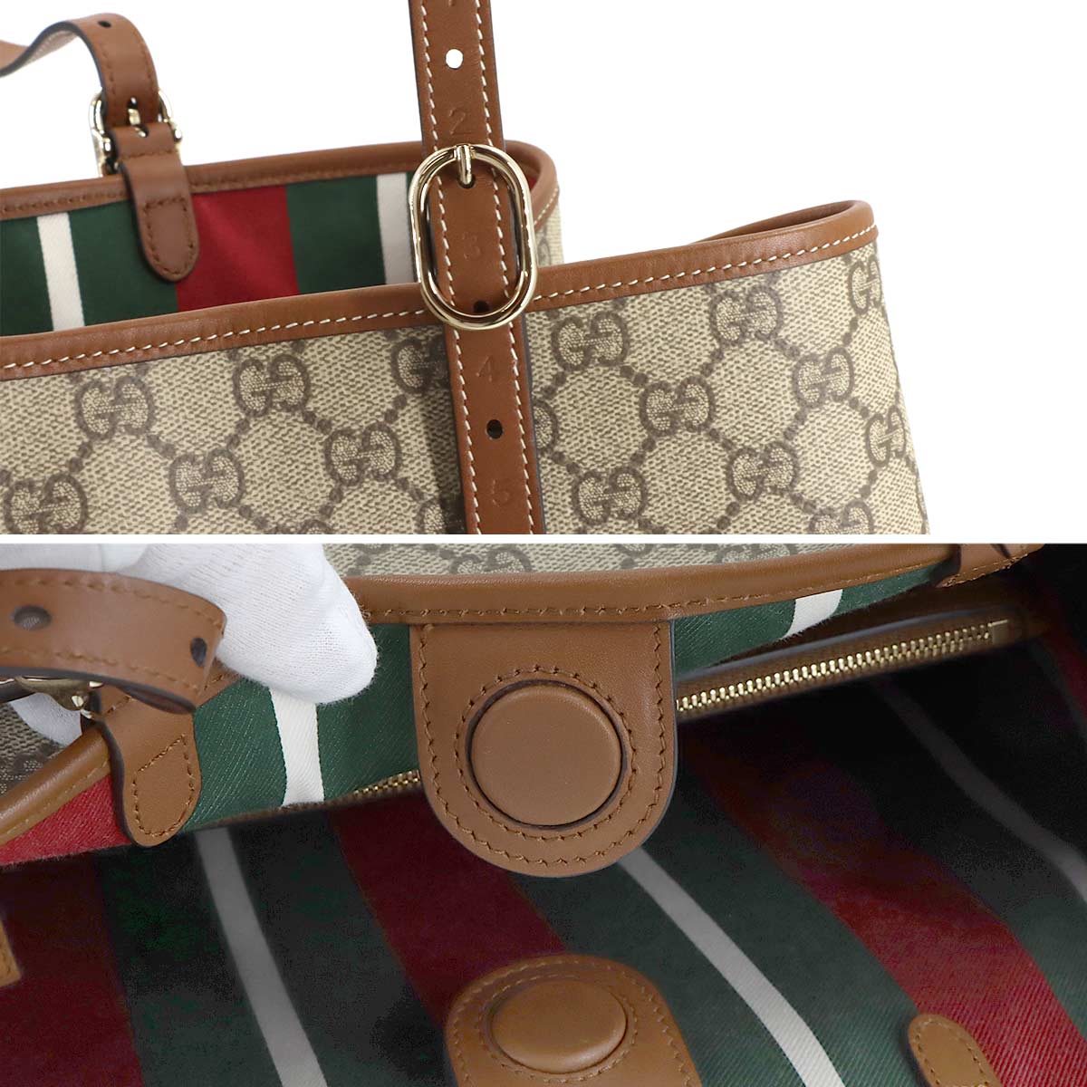 GG Emblem Large Tote Bag Beige Brown Leather 815213 Purse